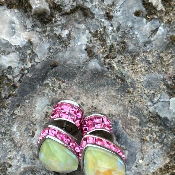 NEW Swarovski Hot Pink Pave & Lucite Stud Teardrop Stud Earrings - Picture 4 of 8